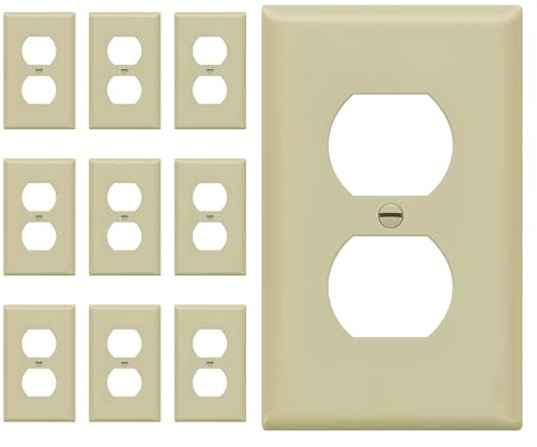 Duplex Wall Plates Kit by Enerlites 8821-I Home Electrical Outlet Cover, 1-Gang Standard Size, Unbreakable Polycarbonate Material, Ivory- 10 Pack Dual Port Replacement Receptacle Faceplates