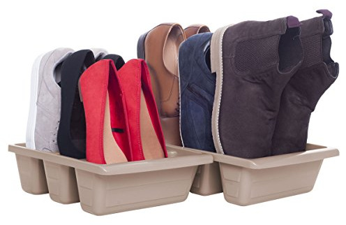 Schuh-Ablage SCHUBIDO, 3-in-1, jeweils für 3 Paar Schuhe - Schuh-Aufbewahrung - Schuh-Stapler - Schuh-Halter, 32 x 24 x 9,5 cm, 2er-Set in Cappuccino, sorgt platzsparend für Sauberkeit und Ordnung