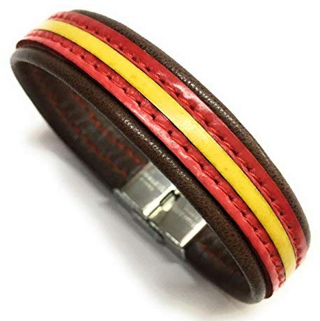 YOJAN PIEL | Pulsera De Cuero Bandera De España (Fabricada Artesanalmente) | Complementos de Moda Unisex para Hombres y Mujeres de Estilo Atemporal y Elegante | Regalos Originales y Exclusivos