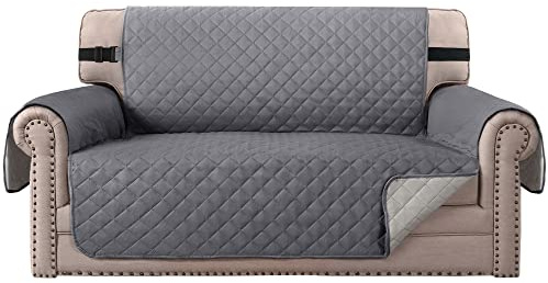 BellaHills Water Repellent Sofa Covers 2 Seater Non-Slip Sofa Cover Sofa Slipcover from Pets Cats Reversible Loveseat Couch Covers Furniture Protectors with Elastic Straps (Loveseat, Grey/Beige)
