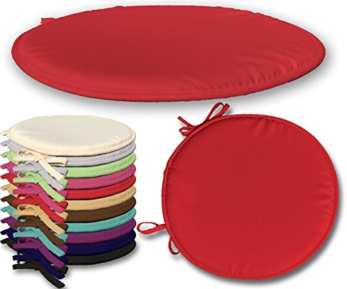 Maria Luxury Bedding & Linen Red Round Seat Pads Garden Patio Chair Cushion Pads with Tie-On Perfect Pads for Kitchen Dining Patios Chairs in Red - 38cm x 38cm x 2cm - Pack of 2