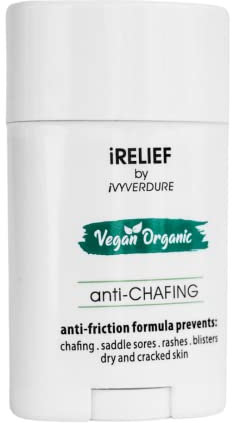 iVYVERDURE Vegan Organic iRELIEF Anti Chafing, Blisters & Chub Rub Stick. Eases Eczema. PARABEN & SILICONE FREE FORMULA. Uniquely designed to prevent friction, body, and skin glide.