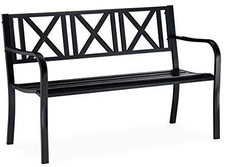 Relaxdays, schwarz Gartenbank aus Metall, 2-Sitzer, robust, für Terrasse, Balkon, Ruhebank HxBxT 81 x 127 x 56 cm, Stahl, schwarz