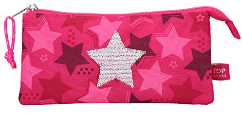 Depesche 10718 Schlamperetui Fächer, TOPModel Stern aus Streichpailletten, pink, ca. 12 x 22,5 x 4 cm