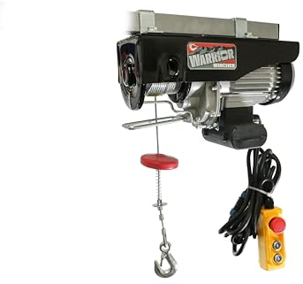 Warrior Winches Electric Hoist 240V 500kg with Wired Hand Remote Control, 18m Steel Cable, Overhead Lifting, Electric Pulley System, Power In & Out Motor, Ideal for Garage, Warehouses