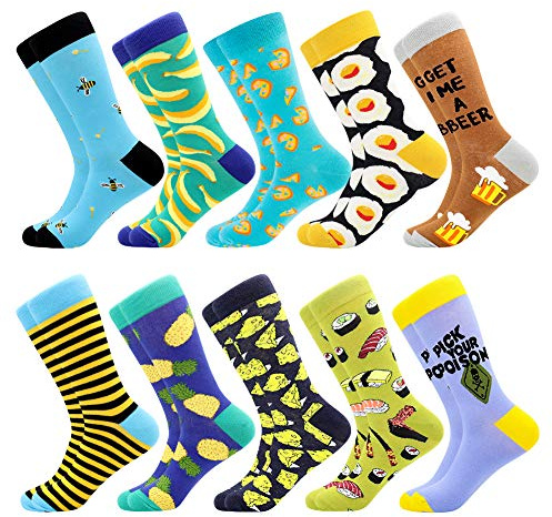 Herrstrumpa Crazy Färgglad Strumpa för Män Bomullsstrumpor Andas Och Bekväm Galen Nyhet Funky Sportsockor Kontorsstrumpor Present Till Vänner Familj (39-46, 10 Pairs-beer)