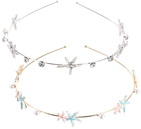 minkissy 2 Stück Seestern Meerjungfrau Stirnband Strass Hochzeit Haarschmuck Strand Hochzeit Haarband für Frauen Bräute und Brautjungfern