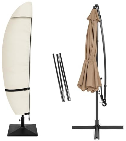 Porch Shield Patio Umbrella Cover - Outdoor Waterproof Garden Offset Banana Parasol Cover Fits Cantilever Offset Umbrella 12-14 Feet, Beige | Strong 600D Polyester, All Weather Protection, Fits Outdoor Garden Banana Cantilever Parasol