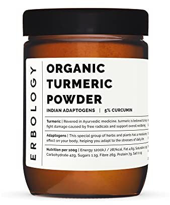 Erbology Organic Turmeric Powder 90g - 90 Servings - 5.5% Curcumin - No Additives or Preservatives - Sustainably Sourced Straight from Farm in Karnataka, India - Small Batch - Vegan - GMO-Free