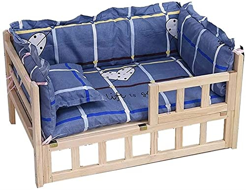 Hölzernes Erhöhtes Katzen-/Hundebett mit Geländer, Orthopädisches Katzen-/Hundesofa mit Waschbarem Kissen für Große, Mittlere und Kleine Hunde Im Innen-/Außenbereich ( Color : Style b , Size : Large )