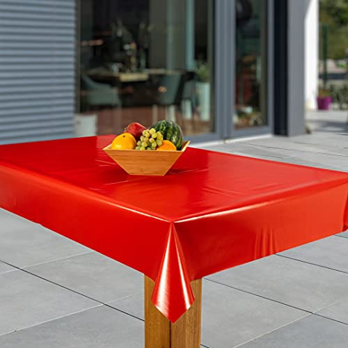 laro Wachstuch-Tischdecke Abwaschbar Garten-Tischdecke Wachstischdecke PVC Plastik-Tischdecken Eckig Meterware Wasserabweisend Abwischbar, Muster:Uni rot, Größe:100x140