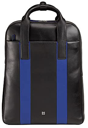 DUDU Herrenrucksack aus Leder, Laptoprucksack bis zu 16 Zoll, Tabletrucksack, Rucksack für die Reise, für Business und Büro, elegant und bunt, mit Rollkofferbefestigung Schwarz