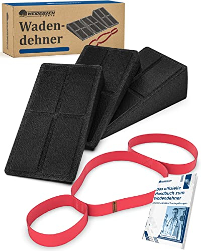 WEIDEBACH® Wadendehner Komplett-Set inkl. Dehnungsband, Anti-Rutsch-Pads & Übungsbuch, effektiver Wadenstrecker für gesundes Dehnen, Mobilisationskeil für Sehnenverkürzung, Wadendehner Keil, Kniekeil