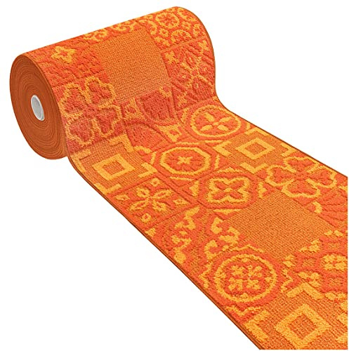 emmevi Alfombra de cocina 3D antideslizante, lavable, baldosa mayólica, modelo CleLIA Dis.G 57 x 170 cm, color naranja