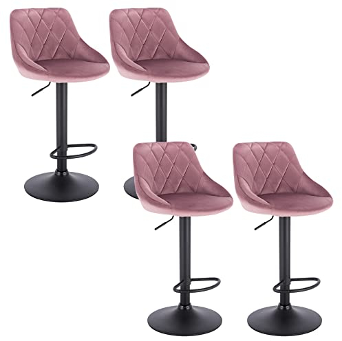 WOLTU 4 x Barhocker Tresenhocker, Gute gepolstert, Samt, Höhenverstellbar, Drehbar, Hocker, Rosa BH219rs-4