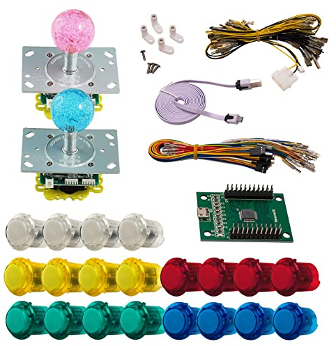 Kit Joysticks et boutons Arcade 2 Joueurs Lumineux Boutons Clipsables Transparents Lumineux Joysticks Lumineux Boules Carte XinMoTek Jeux Vidéo Retro Gaming