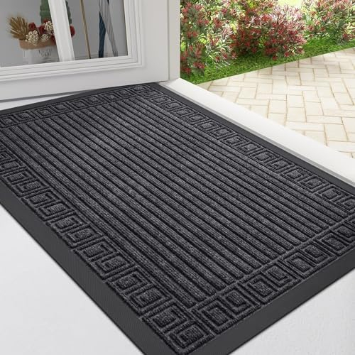 Homaxy Fußmatte Aussen & Innen, rutschfest Fussmatte, Outdoor Wetterfest Schmutzfangmatte, Langlebige Waschbar Sauberlaufmatte für außen Balkon Haustür Eingang (Greek Keys, 45x75cm, Grau)