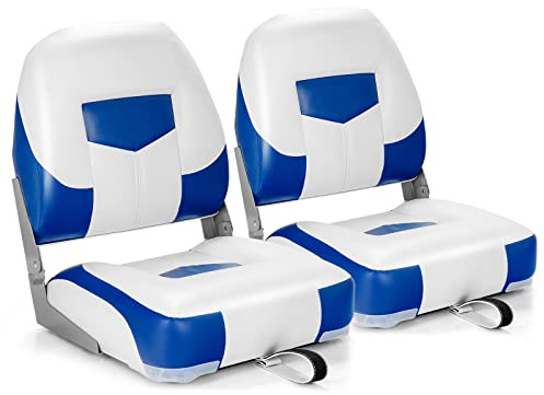 GYMAX Sedie per Barca, 2 Pezzi, Sedile Comodo di Schiuma, PVC e PP, Design Ergonomico e Pieghevole su Schienale e Sedile, Adatte all’Aperto, 50 x 52 x 42 cm (Blu)