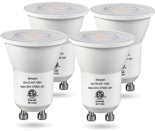 Beispiel Mini GU10 Led Bulbs 2700K Soft Warm White,MR11 GU10 Base 25W Halogen Equivalent, AC120V 4W Non-dimmable Led Spotlight Track Light Bulbs,Pack of 4