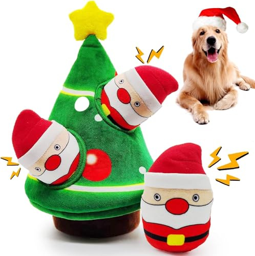 YEENER Interaktive Hundespielzeug Weihnachten Intelligenz mit 3-Quietschend, Hundespielzeug Unzerstörbar Crinklepapier Schnüffelteppich für Hund Plush Schnüffelspielzeug für Mittlere und Kleine