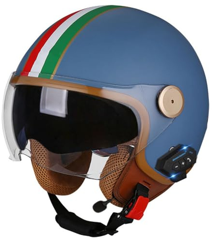Casque Moto Bluetooth À Face Ouverte 3/4 Casque Moto avec Visière Rabattable Intégrée Casque Jet Haut-Parleur Intégré Compatible avec Cyclomoteur Cruiser Chopper Approuvé Dot/ECE