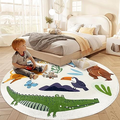Lacomfy Kinder-Spielmatte, 1,8 m, groß, rund, Dschungelteppich, Kreis, Tier, Spielzimmer, Teppich, Zoo, Schlafzimmer, Überwurf, Teppich für Jungen, Mädchen, Kinderzimmer, Dekoration, weiche