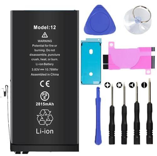 Batt - Kit de remplacement de batterie pour iPhone 12 comprenant un autocollant résistant à l'eau, un tournevis, une ventouse, un outil de levier – Réparation de smartphone à faire soi-même,