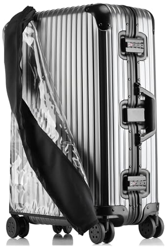 Linpr Elastisch Kofferhülle Kofferschutzhülle, Transparente Kofferhülle aus PVC, Keine Demontage Erforderlich Durchsichtige Koffer Schutzhülle, Reise Kofferüberzug Schutzhülle (Schwarz, 28 Zoll)