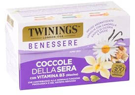 Twinings, Benessere Coccole della Sera, Infuso con Vitamina B3, 18 Filtri | Aromatizzato alla Vaniglia con Camomilla, Radice di Cicoria e Spezie con Vitamina B3 (funzione psicologica e sistema nervoso)