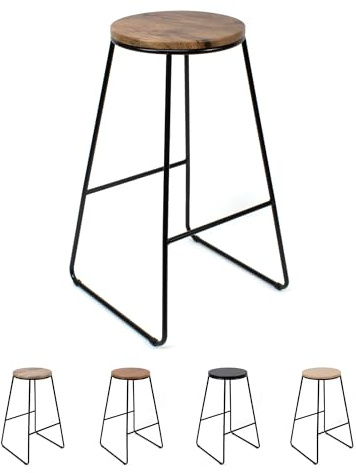 THE SECRET HOME Taburete Alto Cocina y Bar | Estilo Industrial Moderno | Asiento Madera Oscura y Metal Negro | Ideal para Isla de Cocina y Desayunador | Taburete Alto Resistente | Altura 71 cm