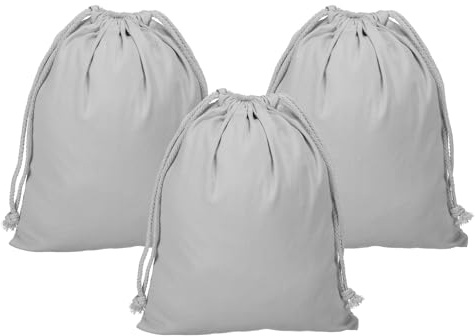 PATIKIL Reusable Drawstring Bags, 10x12.6 Inch 3 Pack Multipurpose Cotton Dust Bags, Luggage Organizer, Travel Essentials Storage Pouch, Light Gray