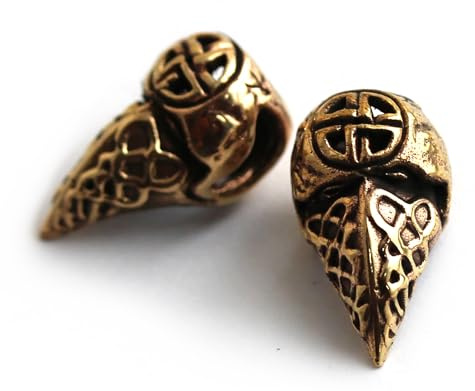 Bronze Norse Viking Celtic Nordic Raven Head Beard Beads Rings, Dwarven Dreadlock Pirate Medieval Hair Beads, Pagan Jewelry (Bronze)
