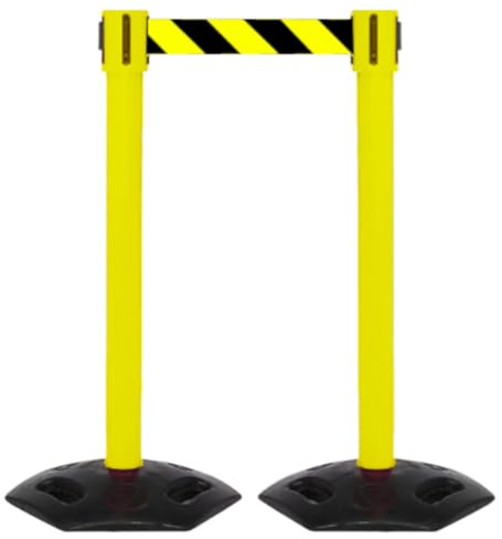 Flexibarrier 2-Stück-Set Personenleitsystem Absperrständer -Safety- 5m Gurtlänge, Absperrständer, Absperrband, Absperrpfosten (Gelb/Schwarz)