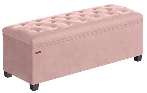 SONGMICS Sitzhocker mit Stauraum, Sitzbank mit Beinen, 40 x 110 x 40 cm Fußbank, Aufbewahrungsbox, bis 300 kg belastbar, für Wohnzimmer Schlafzimmer Flur, pastellrosa LSF089R01