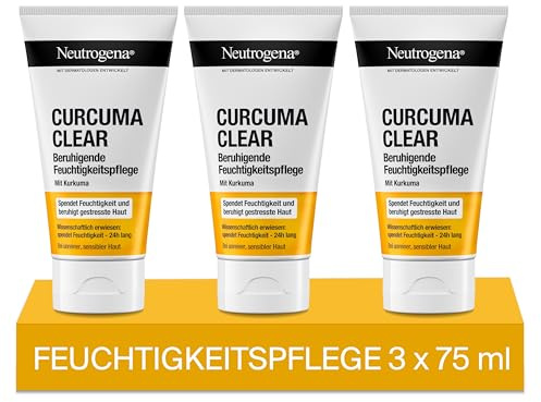 Neutrogena Curcuma Clear Gesichtscreme, Beruhigende Feuchtigkeitscreme, ölfrei, für unreine sensible Haut, 75ml (Packung mit 3)