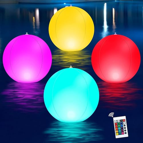 TocaFeank Palloni da spiaggia LED gonfiabili | 4 pz Pallone da spiaggia illuminato | Giocattolo con palline luminose piscina a 16 colori | 4 modalità luce regolabili Giocattoli spiaggia per beachball