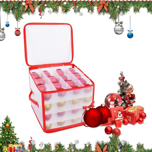 Weihnachtskugeln Aufbewahrung Hanging Organizer, dellyy Aufbewahrungsbox, Box Aufbewahrung, Rot, 64 Fächer je 7.5 cm, für 64 Weihnachtskugeln Max