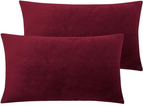 Soifox 2er Set Kissenbezug 40x60cm - Rot Samt Zierkissenbezüge Weich Flauschig Kuschelig Kissenbezüge Deko Kissen Sofakissen Lendenkissen Wurfkissenbezug Schlafzimmer Kissenhülle