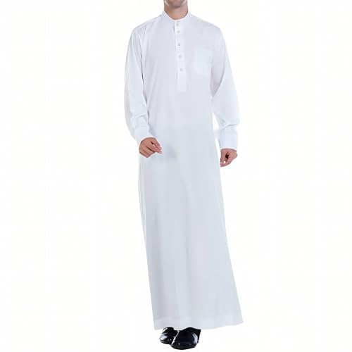 Caftán para Hombre – Túnica Musulmana Abaya Djellaba (Blanco, S)