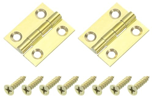 sourcing map Lot de 2 charnières pliantes en laiton de 2,5 cm pour petite porte d'armoire, charnières pliantes avec vis pour porte, boîtes en bois, fenêtres, commodes, ton doré