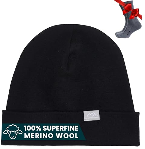 Cappelli in Lana Merino per Uomo e Donna – Berretto con Risvolto in Lana – Cappelli Invernali per Uomo e Donna Essenziale per l’Inverno (Black, Large-XLarge)