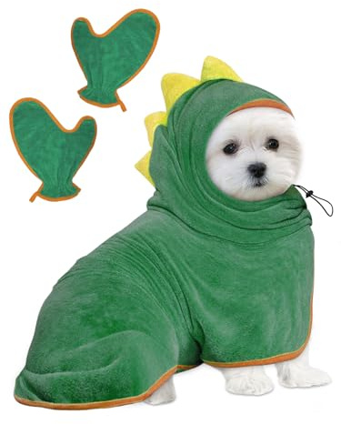 Bibykivn Accappatoio per Cani, Accappatoio per Cani Microfibra, Abbigliamento Asciugamano Morbida per Animali Dinosauro, Per Asciuga il Tuo Cane Dopo Aver Nuotato e Fatto il Bagno (Verde, S)
