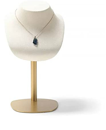 FAJNUZI2024 Schmuckständer Halskettenhalter-Organizer, Beigefarbener Mikrofaser-Halskettenaufhänger, Samt-Schmuckbüsten-Ausstellungsständer for, Schmuck-Organizer mit Goldbasis Schmuckhalter