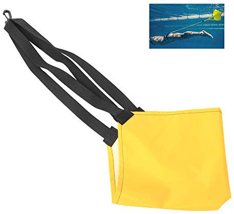 Schwimmfester Gürtel mit Fallschirm und Netztasche, doppelt verstärkt für Krafttraining, verbessert Schwimmfähigkeiten und Effizienz in allen Pools, erhältlich in zwei Farben (groß, Gelb)