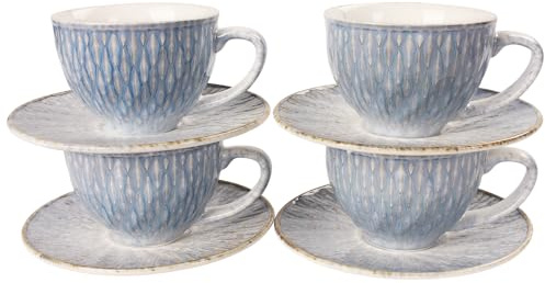 jinsongdafa Coffee Mugs Set, 200 ML,Ceramic Tea Cup with Saucer, Espresso Cups 8-Piece, Stackable Cups, for Latte,Hot Tea,Cappuccino, Mocha, Cocoa, Dishwasher & Microwave Safe, Azure Blue