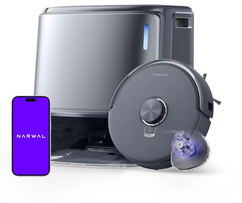 NARWAL Freo Z10 Ultra Robot Vacuum and Mop Combo, Dual RGB Cameras and Chips, AI Avoidance, 8N Corner to Edge Deep Cleaning, Dry-Wet Separation, 18000Pa, Hot Water Wash & Self-Emptying, Gray