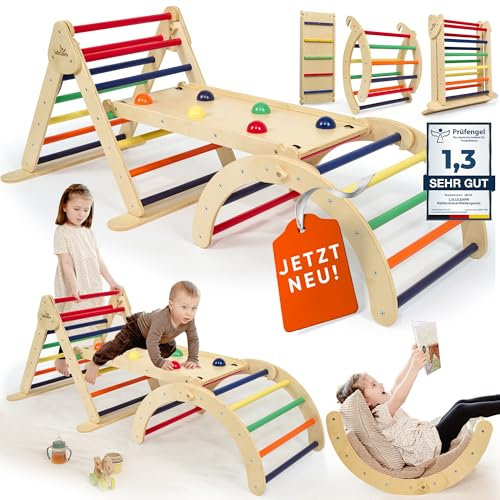 Lululearn® Klettergerüst [FALTBAR] ideal für Indoor & Outdoor-Bereich - Kletterdreieck & Kletterbogen | Montessori-Lernspielzeug ab 1 Jahr für aktives Spielen - Jetzt Entdecken! (Natural-Bunt)