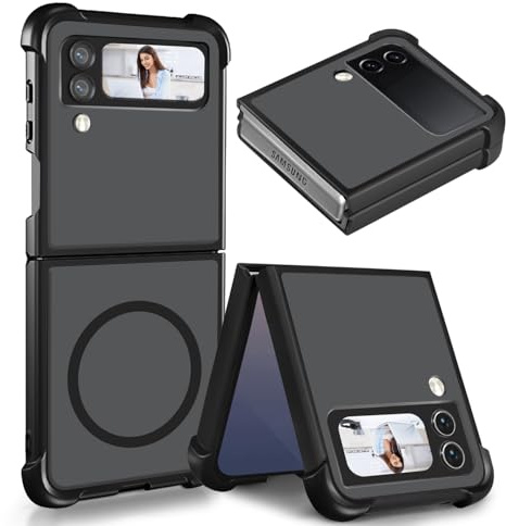 CICIBER for Samsung Galaxy Z Flip 4/3 Case for Mag-Safe [Shockproof Military-Grade Protection], Matte Translucent Magnetic Bumper Phone Case for Samsung Z Flip 4/3, Black