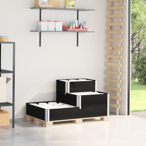 3-Fach Hochbeet, Pflanzkasten aus Holz, Blumenkasten Gartenbeet Pflanzkübel Blumenbeet Kräuterbeet für Garten, Schwarz 120x80 cm Massivholz