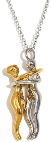 Abbraccio coppia collana a ciondolo per donne inossidabile tono d'argento inossidabile tono abbracciato a catena amore collane regolabili 18k gioielli di moda oro per lui il suo amante (Argento)